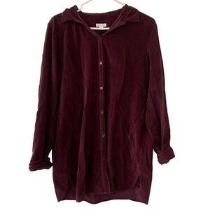 J. Jill Womens Maroon Red Long Sleeve Corduroy Button Up Blouse Size M